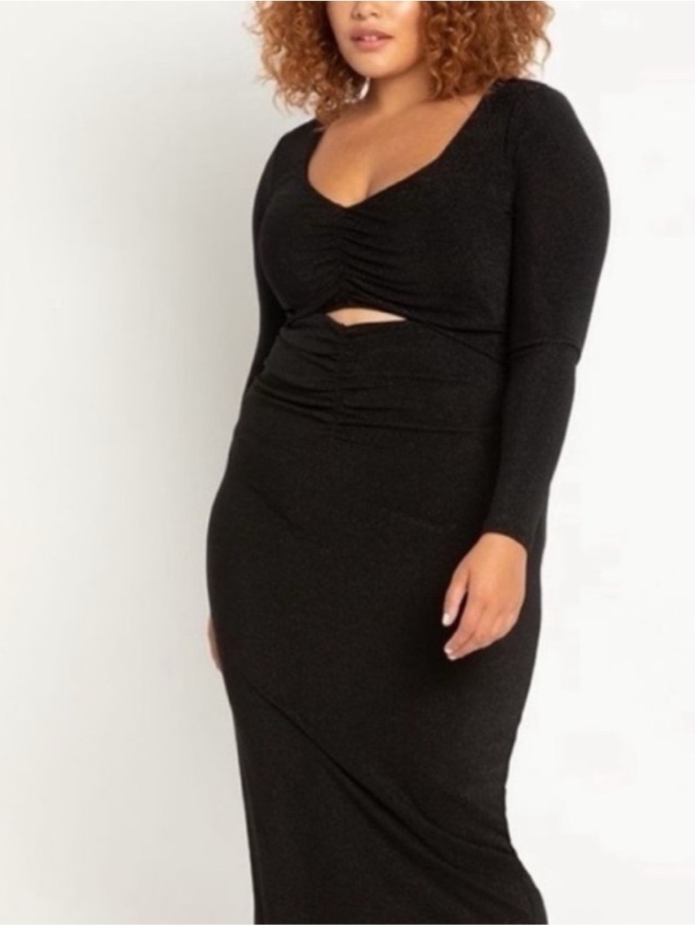 Eloquii Long Sleeve Ruched Cutout Dress